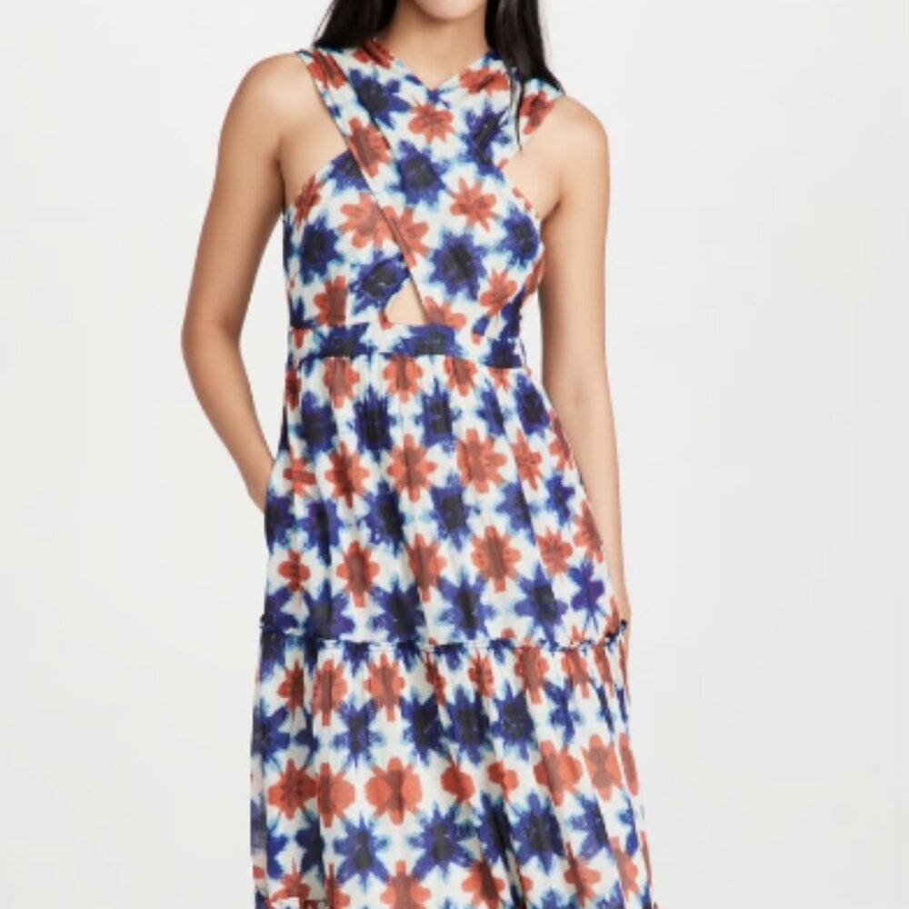 Banjanan Maxi Dress in Shibori Clamp Dye Dusty Aqua Blue NWT